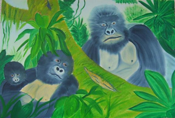 gorillafamilie.50x70cm.laufkeilrahmen.naturholzrahmen.100euro